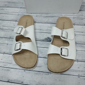 Bobbie Brooks White Leather Double Strap Cork Sandals Slides Women’s 9/10M
